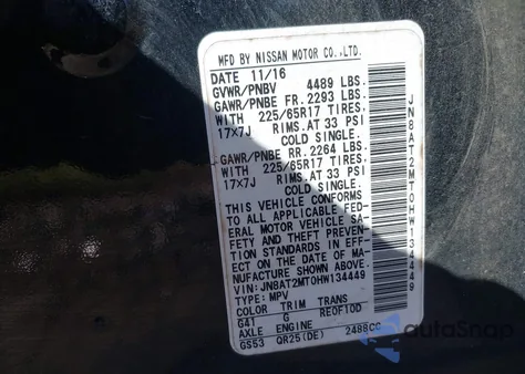 2017 Nissan Rogue S из США, поврежденный, VIN JN8AT2MT0HW134449